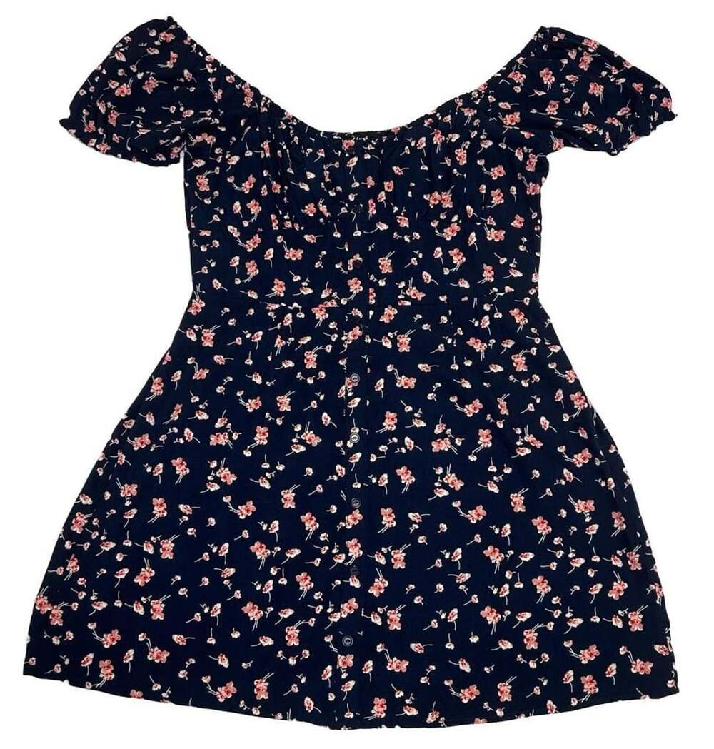 Trixxi Floral Off-Shoulder Mini Dress Size XL Navy Blue Pink